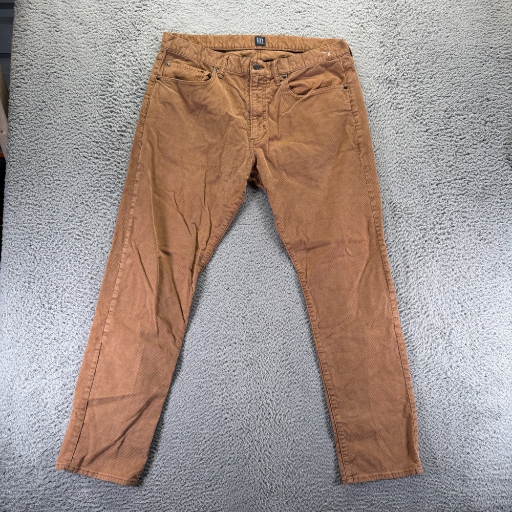 Gap Pant Mens 36x32 Brown Cotton Corduroy Chino Straight Leg Slim Preppy Stretch